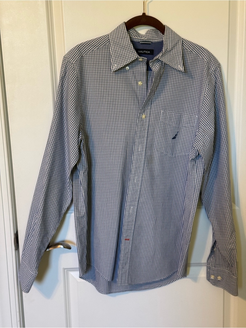 Nautica Men’s Large Blue White Check Long Sleeve Button Down Shirt